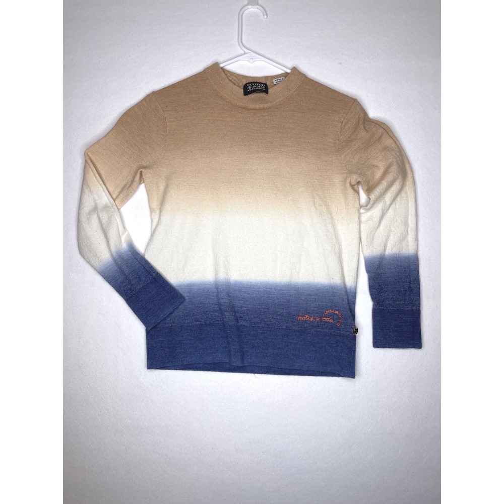 Scotch & Soda Women Sweater Ombre Gradient Wool Blend Knit Medium Tan Blue